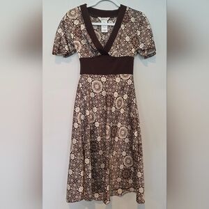 Vintage Size 3 Speechless 90's Fairy Brown & Cream Whimsy Medallion Print Dress